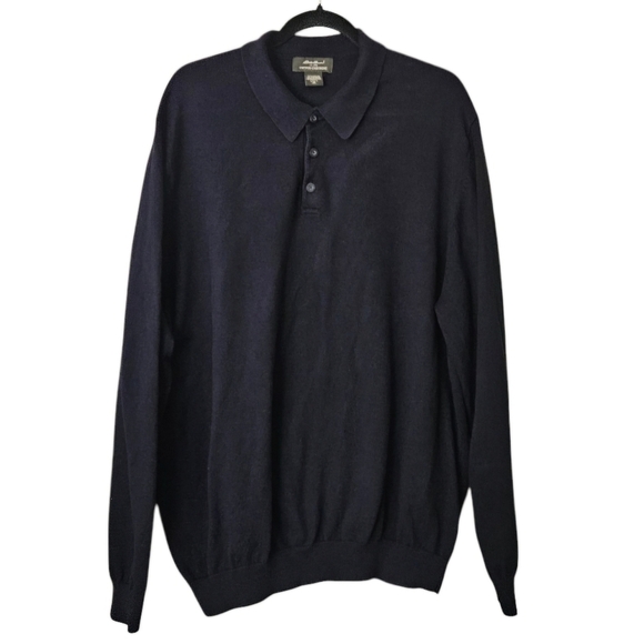 Eddie Bauer Other - Eddie Bauer Cotton Cashmere Men's Polo Long Sleeve Navy Blue Sweater XL Tall